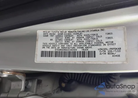 2002 Toyota Tacoma Prerunner V6 из США, поврежденный, VIN 5TEGN92N42Z140309